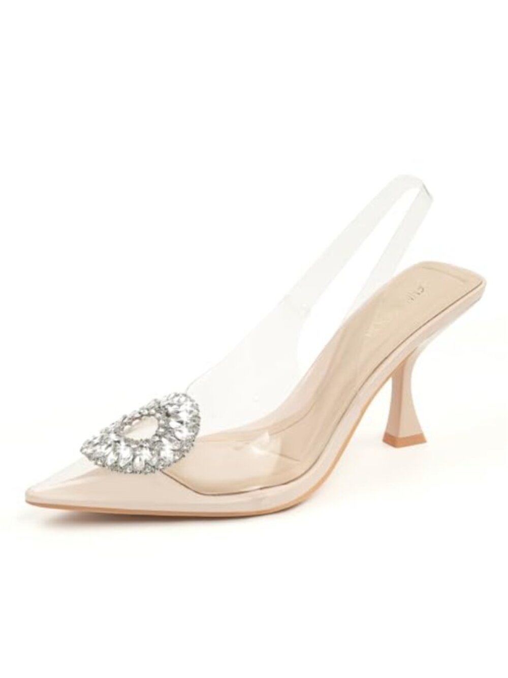 Clear Heels for Women Slingback Pointed Closed Toe Rhinestones 3 inch Stiletto